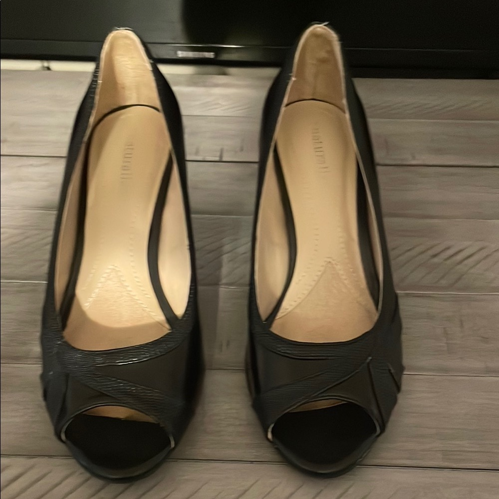 Naturalizer Black Peep-Toe Heels